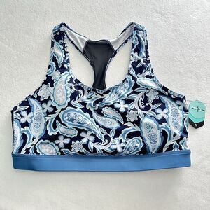 LuLaRoe Racerback Sports Bra 2X Rise Invincible Blue Paisley Removable Cups New